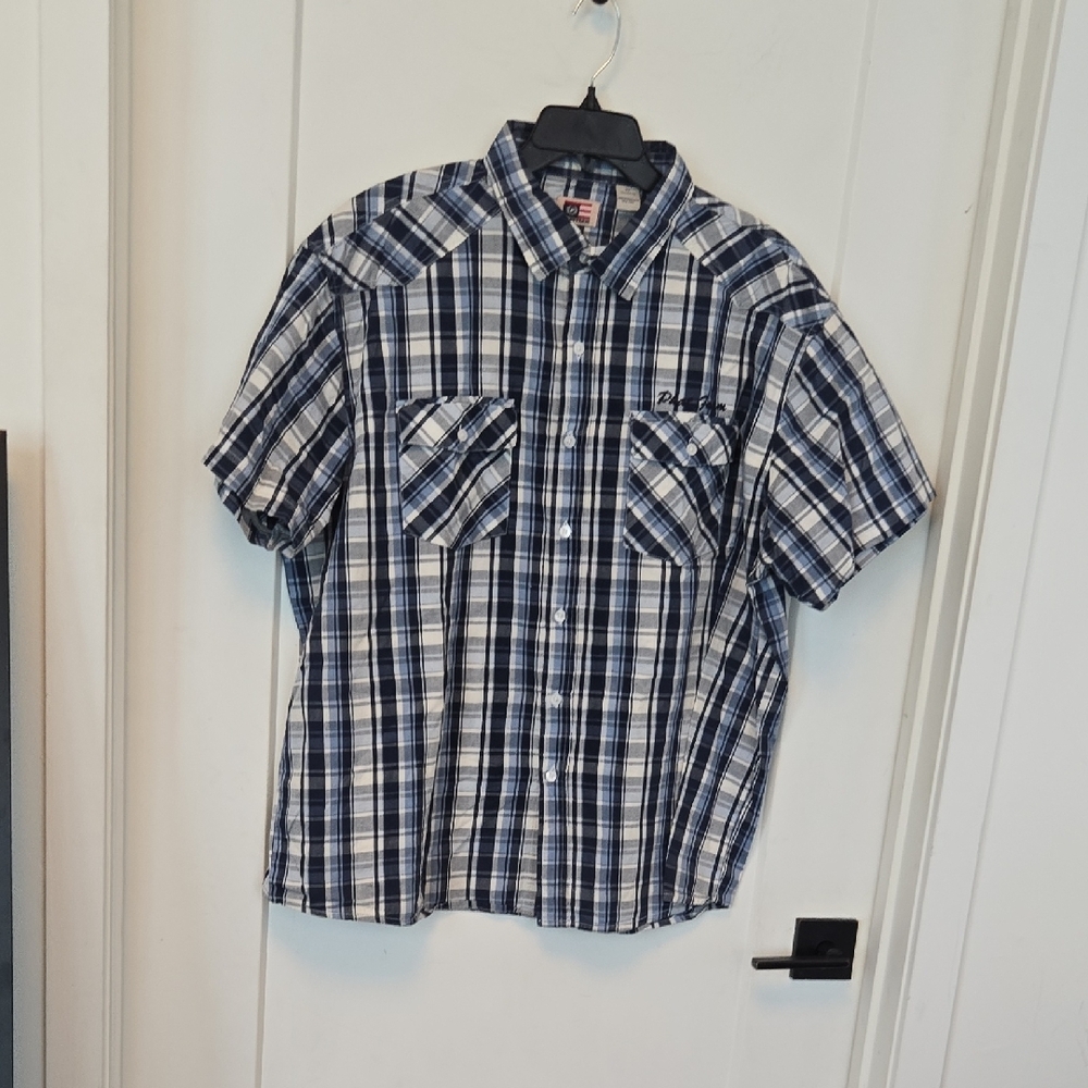 Phat Farm Blue and White Casual Button Down Shirt